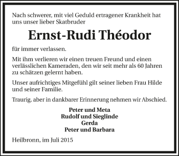 Traueranzeige von Ernst-Rudi Théodor 