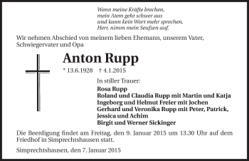 Traueranzeige von Anton Rupp 