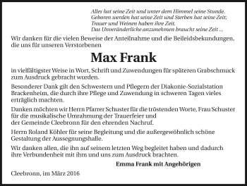 Traueranzeige von Max Frank 