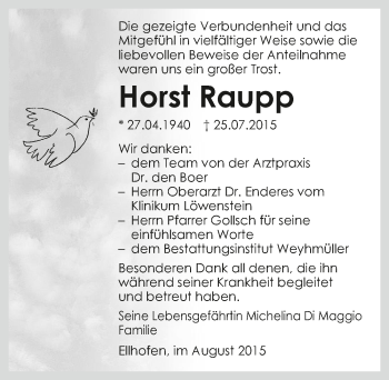 Traueranzeige von Horst Raupp 