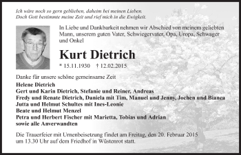 Traueranzeige von Kurt Dietrich 