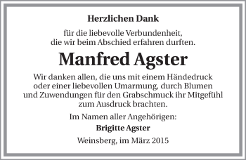 Traueranzeige von Manfred Agster 