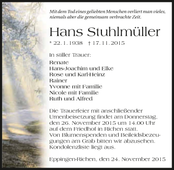 Traueranzeige von Hans Stuhlmüller 