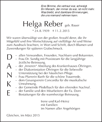 Traueranzeige von Helga Reber 