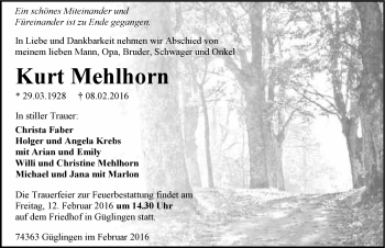 Traueranzeige von Kurt Mehlhorn 