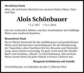 Traueranzeige von Alois Schönbauer 