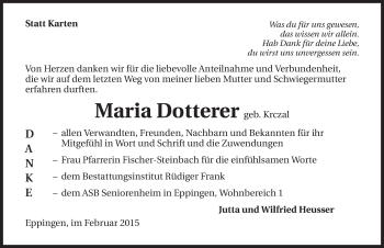 Traueranzeige von Maria Dotterer 