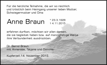 Traueranzeige von Anne Braun 