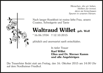 Traueranzeige von Waltraud Willet 