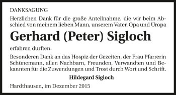 Traueranzeige von Gerhard Sigloch 