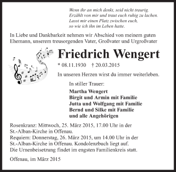 Traueranzeige von Friedrich Wengert 