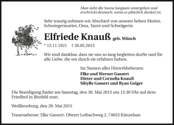 Traueranzeige von Elfriede Knauß 