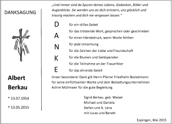 Traueranzeige von Albert Berkau 