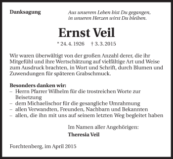 Traueranzeige von Ernst Veil 