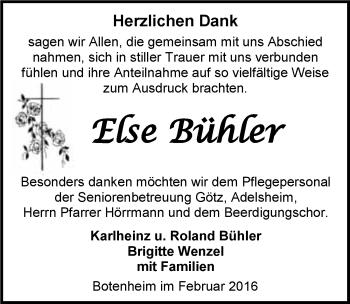 Traueranzeige von Else Bühler 