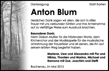 Traueranzeige von Anton Blum 