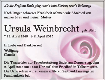 Traueranzeige von Ursula Weinbrecht 
