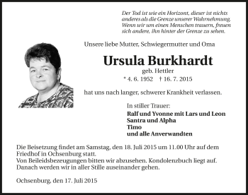 Traueranzeige von Ursula Burkhardt 