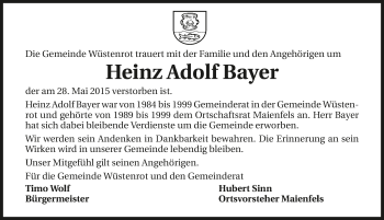 Traueranzeige von Heinz Adolf Bayer 