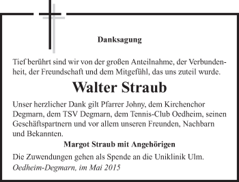Traueranzeige von Walter Straub 