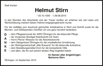 Traueranzeige von Helmut Stirn 