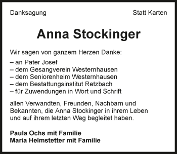 Traueranzeige von Anna Stockinger 