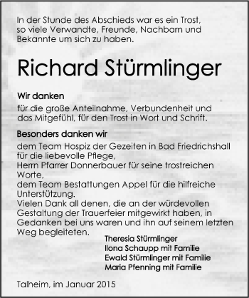 Traueranzeige von Richard Stürmlinger 