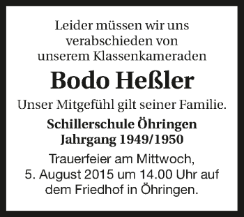 Traueranzeige von Bodo Heßler 