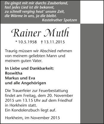 Traueranzeige von Rainer Muth 