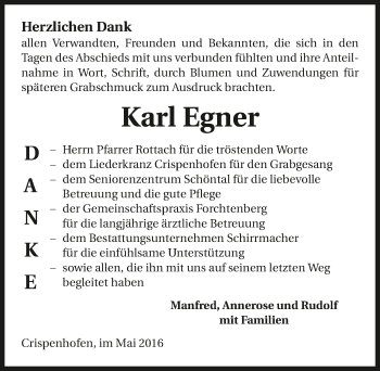 Traueranzeige von Karl Egner 
