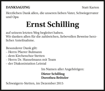 Traueranzeige von Ernst Schilling 