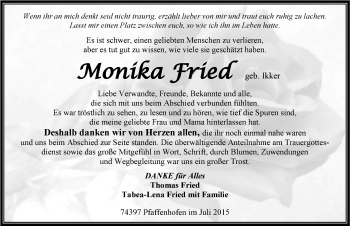 Traueranzeige von Monika Fried 