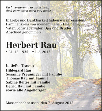 Traueranzeige von Herbert Rau 