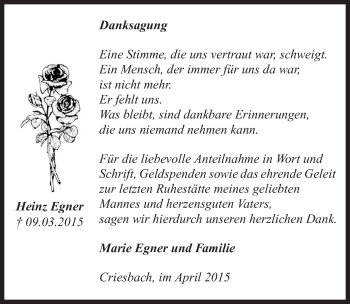 Traueranzeige von Heinz Egner 