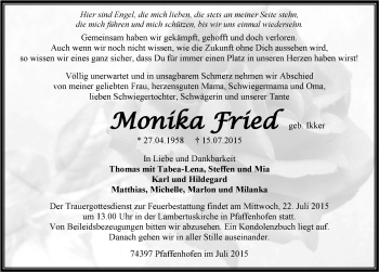 Traueranzeige von Monika Fried 
