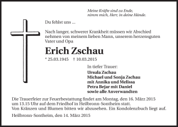 Traueranzeige von Erich Zschau 