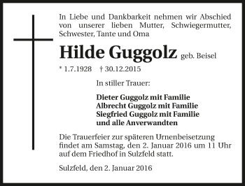 Traueranzeige von Hilde Guggolz 