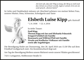 Traueranzeige von Elsbeth Luise Kipp 