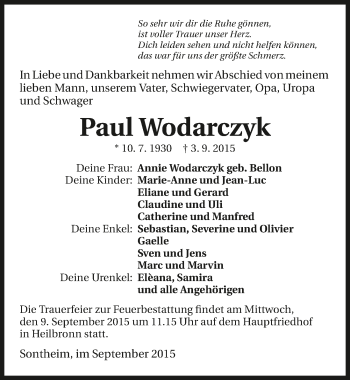 Traueranzeige von Paul Wodarczyk 