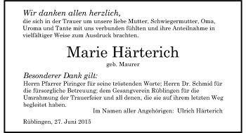 Traueranzeige von Marie Härterich 
