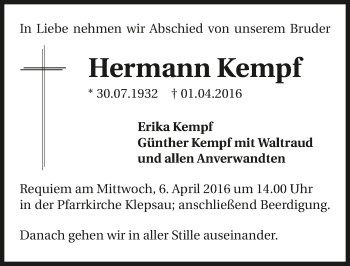 Traueranzeige von Hermann Kempf 