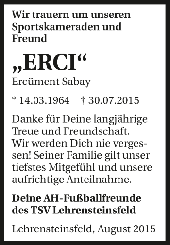 Traueranzeige von Ercüment Sabay 