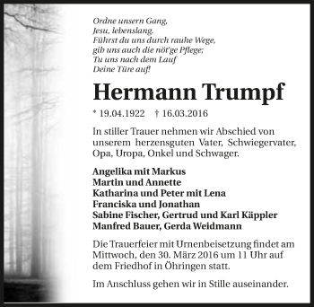 Traueranzeige von Hermann Trumpf 