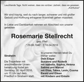 Traueranzeige von Rosemarie Stellrecht 