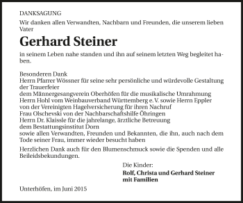 Traueranzeige von Gerhard Steiner 