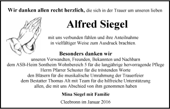Traueranzeige von Alfred Siegel 
