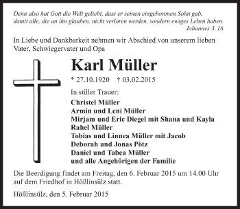 Traueranzeige von Karl Müller 