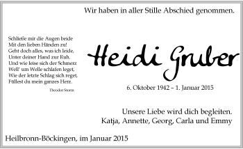 Traueranzeige von Heidi Gruber 