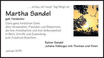 Traueranzeige von Martha Sandel 