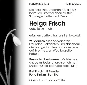 Traueranzeige von Helga Frisch 
